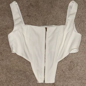 White Zip Up Corset Top In White, Size Medium